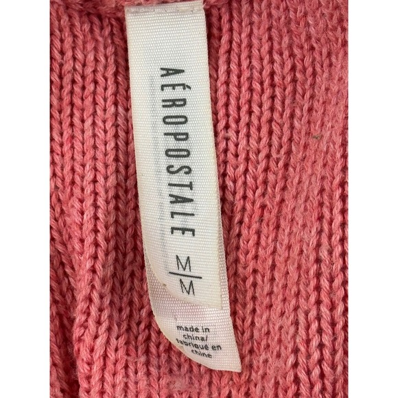 Aeropostale Women's V-Neck Knit Sweater Coral Pink Cable Stitch Medium - Picture 7 of 10